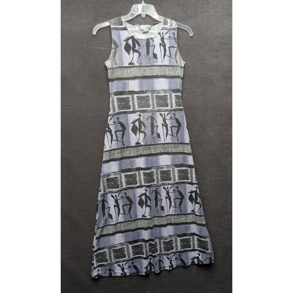 Vintage Double Fault African Print Tank Maxi Dress Tribal Lilac 90s Y2K Size M